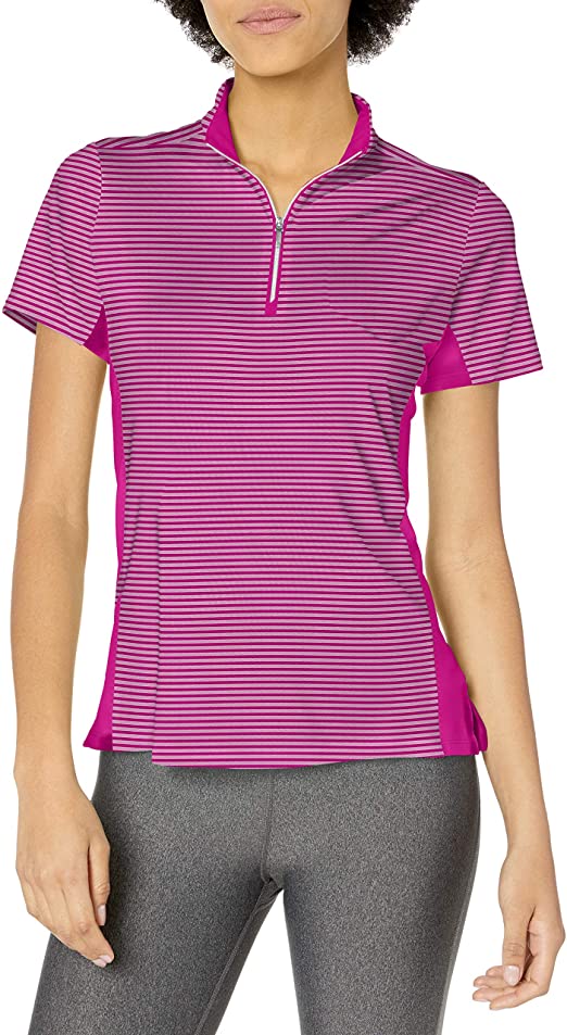 Cutter & Buck Womens Striped Kelsey Zip Mock Golf Shirts