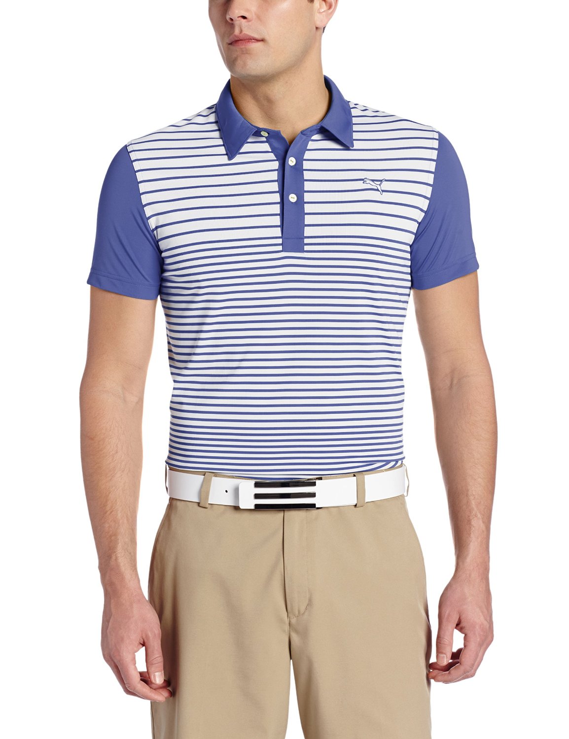 Puma Mens Yarn Dye Stripe Block Golf Polo Shirts